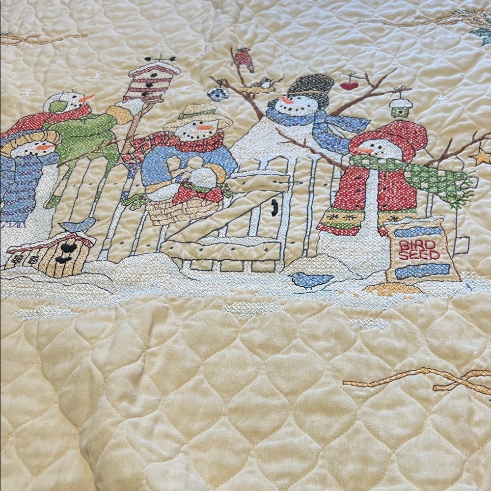 Snowman cross stitch Quilt with Colorful Scarves 39”x 30”